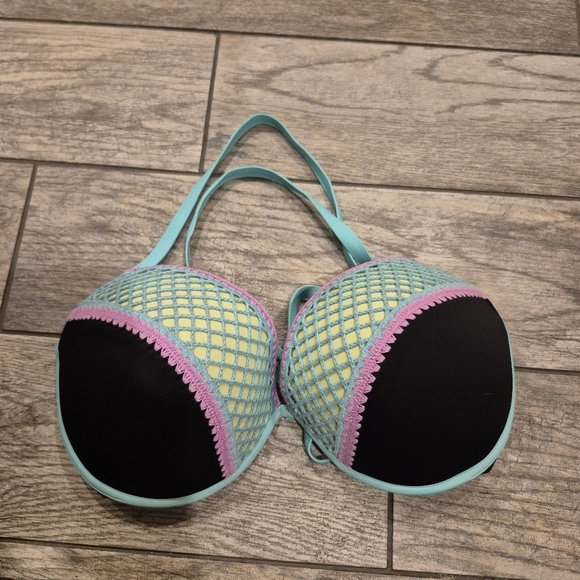 Shade & Shore Other - Shade & Shore Crochet Fishnet Underwire Bikini Top 38DD Teal Pink Boho Neon
